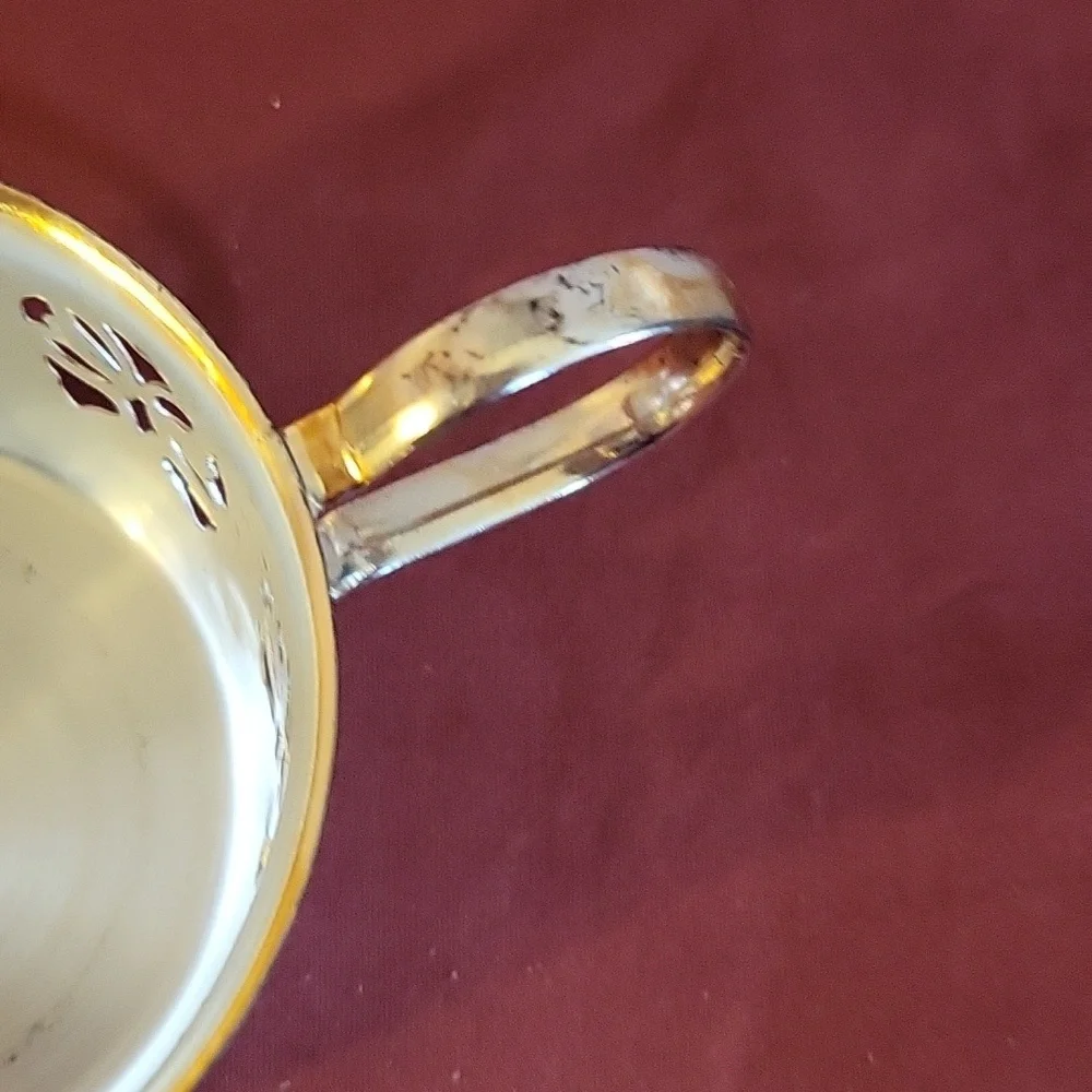 Clear Glass Teacup with Silver Plated Metal Saucer, made in Germany-latticework